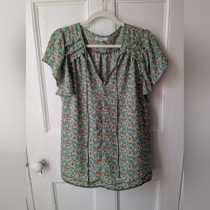 Max Studio Floral Blouse with Flutter Sleeves - Size M